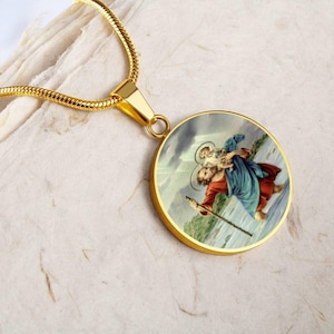 Gold Necklace Religious Necklace Saint Medal Saint Necklace Religious Jewelry Religious Gift Saint Christopher
