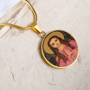 Gold Necklace Religious Necklace Saint Medal Saint Necklace Religious Jewelry Religious Gift Saint Philomena