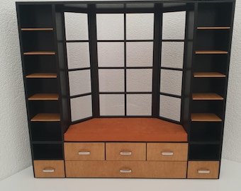 Muebles para muñecas BJD, Librería con ventana, Diorama para muñecas de 16', Muebles para muñecas a escala 1/4, Armario con estantes para casa de muñecas, roombox