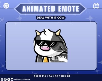 Animated Cute Cow Emote Cool Deal with it - Twitch, Discord, Youtube
