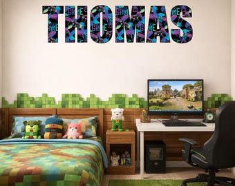 Pegatina personalizada con nombre infantil de videojuego, vinilo decorativo de pared para dormitorio infantil.