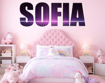 Vinilo decorativo infantil personalizado de K-Pop, calcomanía con nombre, decoración morada para dormitorio infantil.