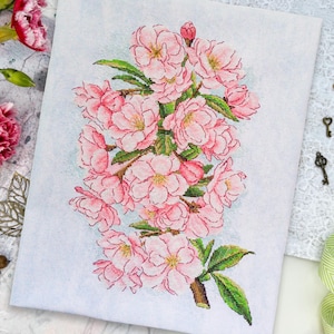 Kirschblüten Kreuzstichmuster | Pink Sakura Blumen PDF und SAGA Chart | Vintage Blumen Gezählter Kreuzstich | Gartenpflanze in Blüte