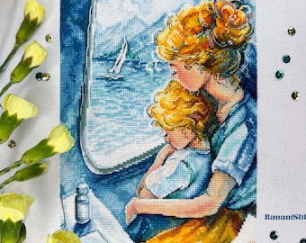 From the Train Window Cross Stitch Pattern | Mother and Child | Travel Embroidery PDF + SAGA | Family Counted Cross Stitch