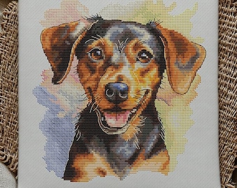 Dachshund Cross Stitch Pattern PDF and SAGA | Watercolor Sausage Dog Portrait | Realistic Doxie Embroidery Chart
