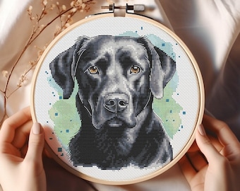 Black Labrador Cross Stitch Pattern Watercolor Black Lab Retriever Pup Portrait PDF Chart Canine Stitchery Dog Lover Embroidery Dog Breed
