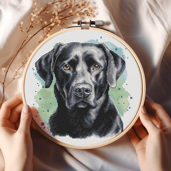 Black Labrador Cross Stitch Pattern Watercolor Black Lab Retriever Pup Portrait PDF Chart Canine Stitchery Dog Lover Embroidery Dog Breed