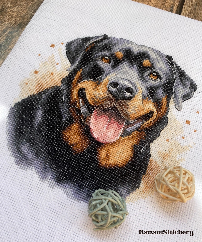 Rottweiler Portrait Cross Stitch Pattern Black Dog Embroidery Chart PDF ...