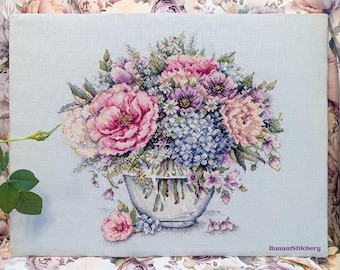 Floral Bouquet Cross Stitch Pattern Botanical Breeze | Peonies, Hydrangeas, Anemones | PDF & SAGA