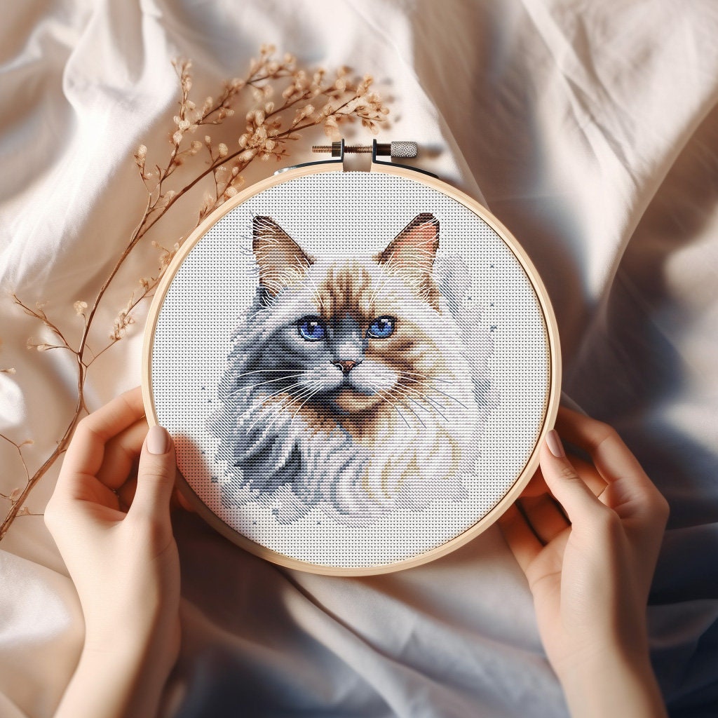 Ragdoll Cat Cross Stitch Pattern Watercolor Cat Portrait PDF Chart ...