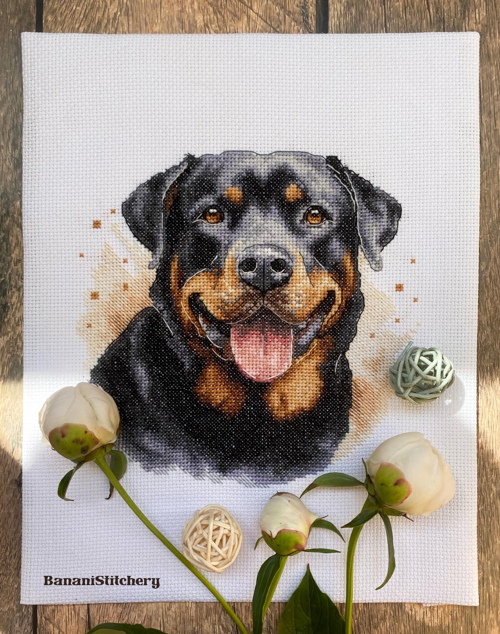 Rottweiler Portrait Cross Stitch Pattern Black Dog Embroidery Chart PDF ...