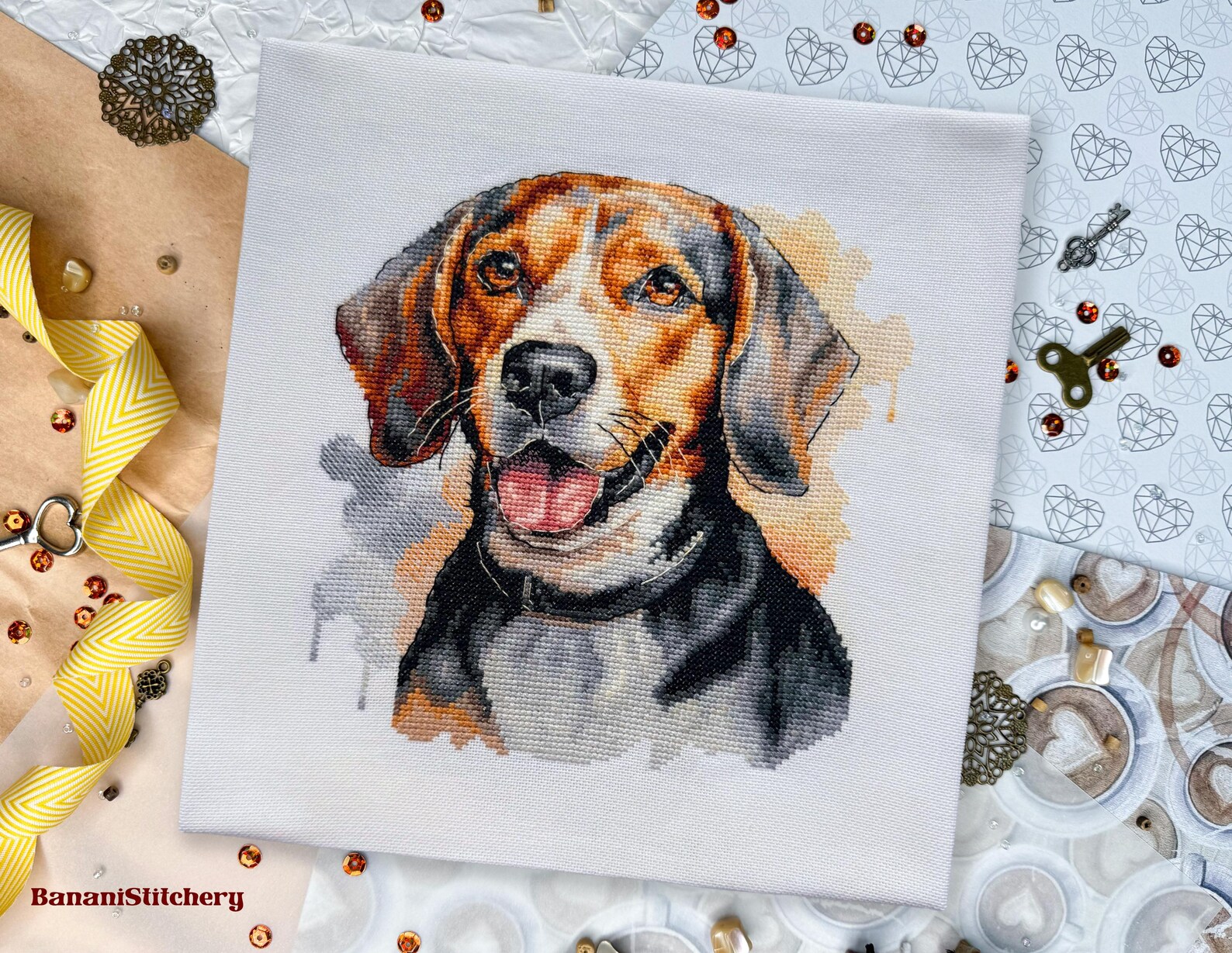 Beagle Portrait Cross Stitch Pattern Watercolor Beagle Dog PDF Chart ...