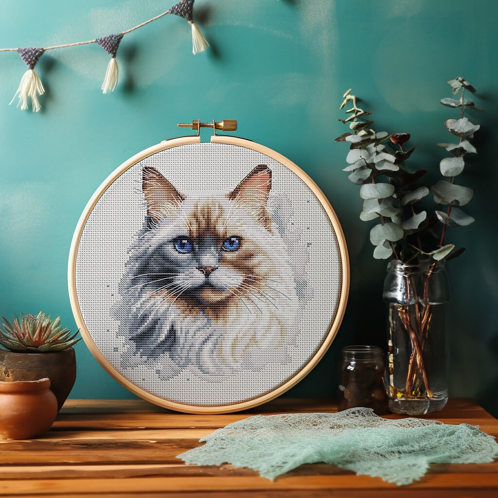 Ragdoll Cat Cross Stitch Pattern Watercolor Cat Portrait PDF Chart ...