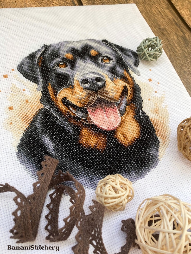 Rottweiler Portrait Cross Stitch Pattern Black Dog Embroidery Chart PDF ...