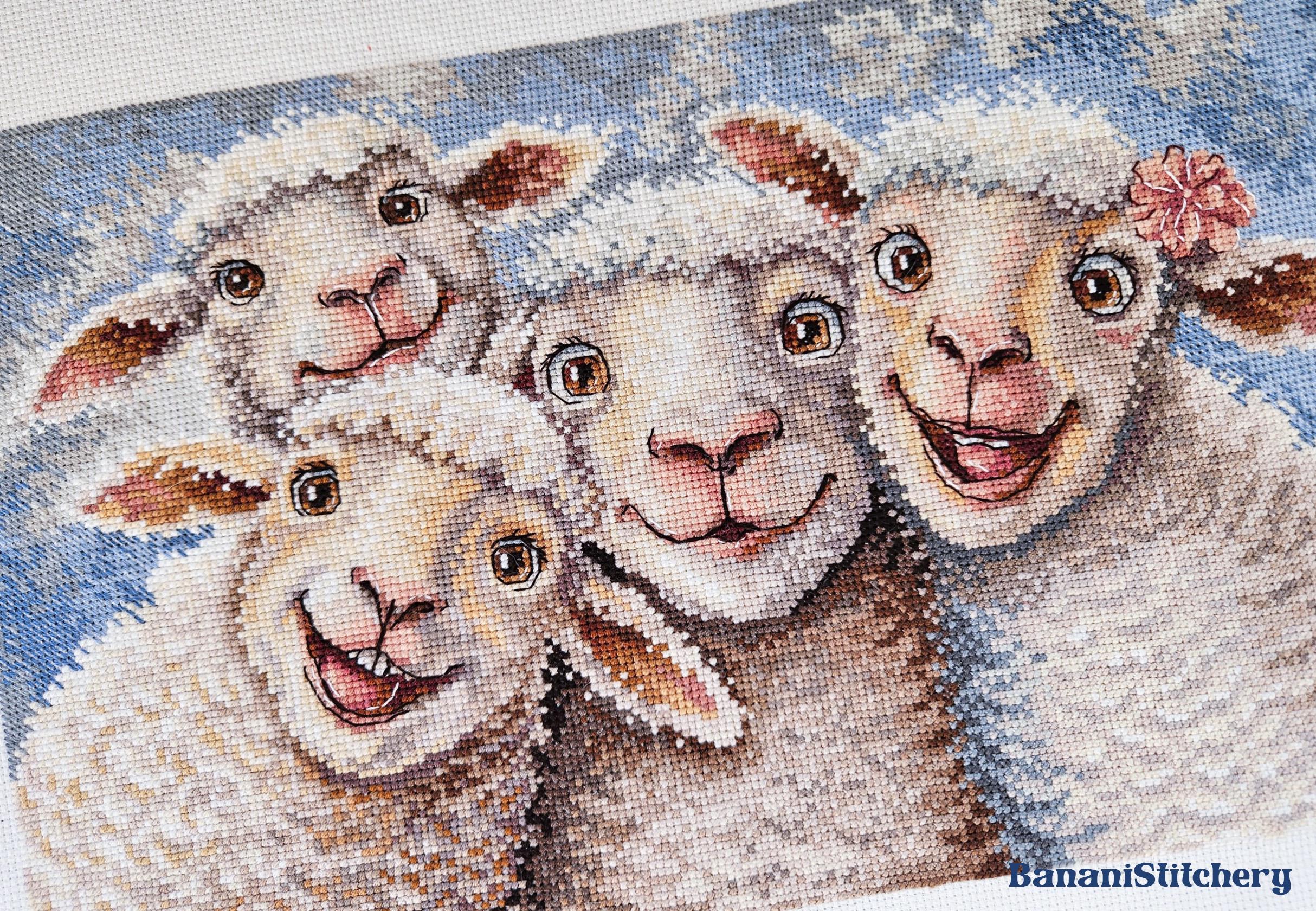 KIT Family Portrait Cross Stitch Kit | Cute Sheep Embroidery Kit ...