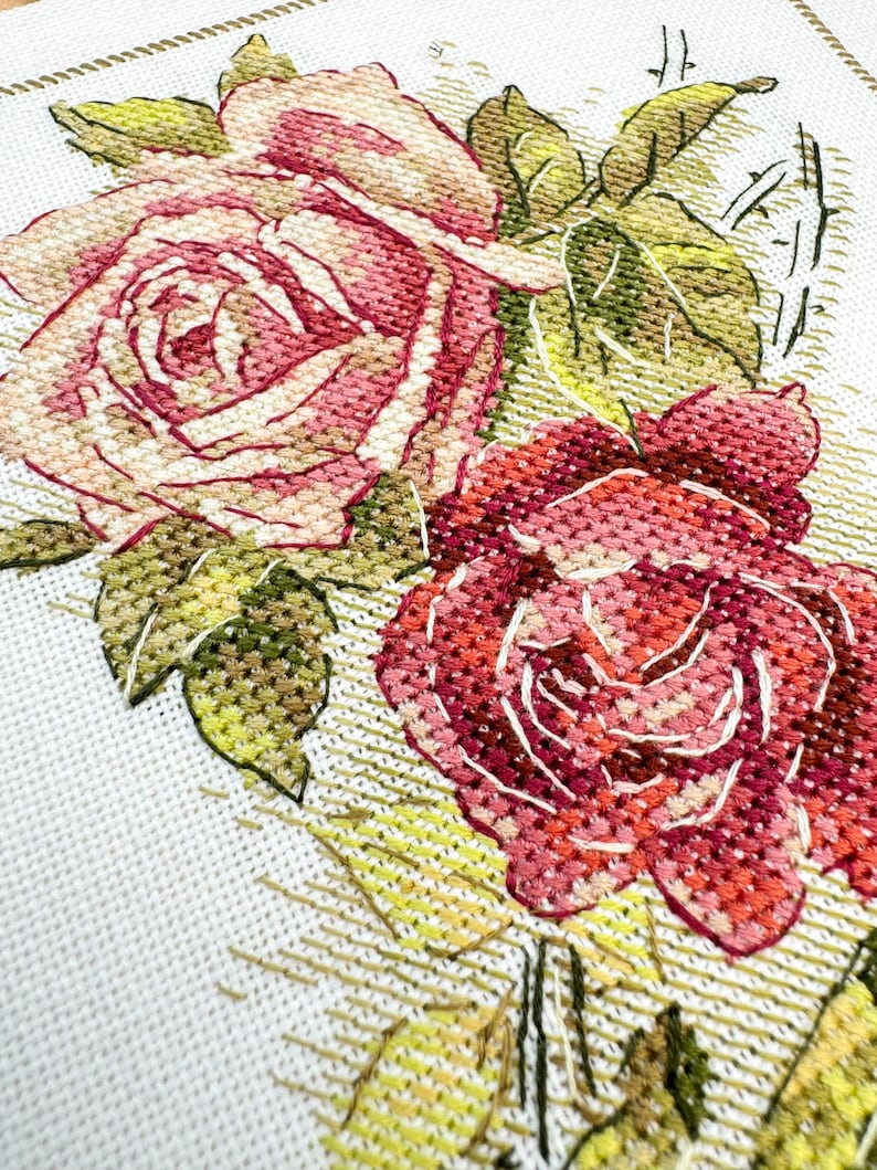 Vintage Roses Cross Stitch Pattern Pink and Red Roses Postcard PDF ...