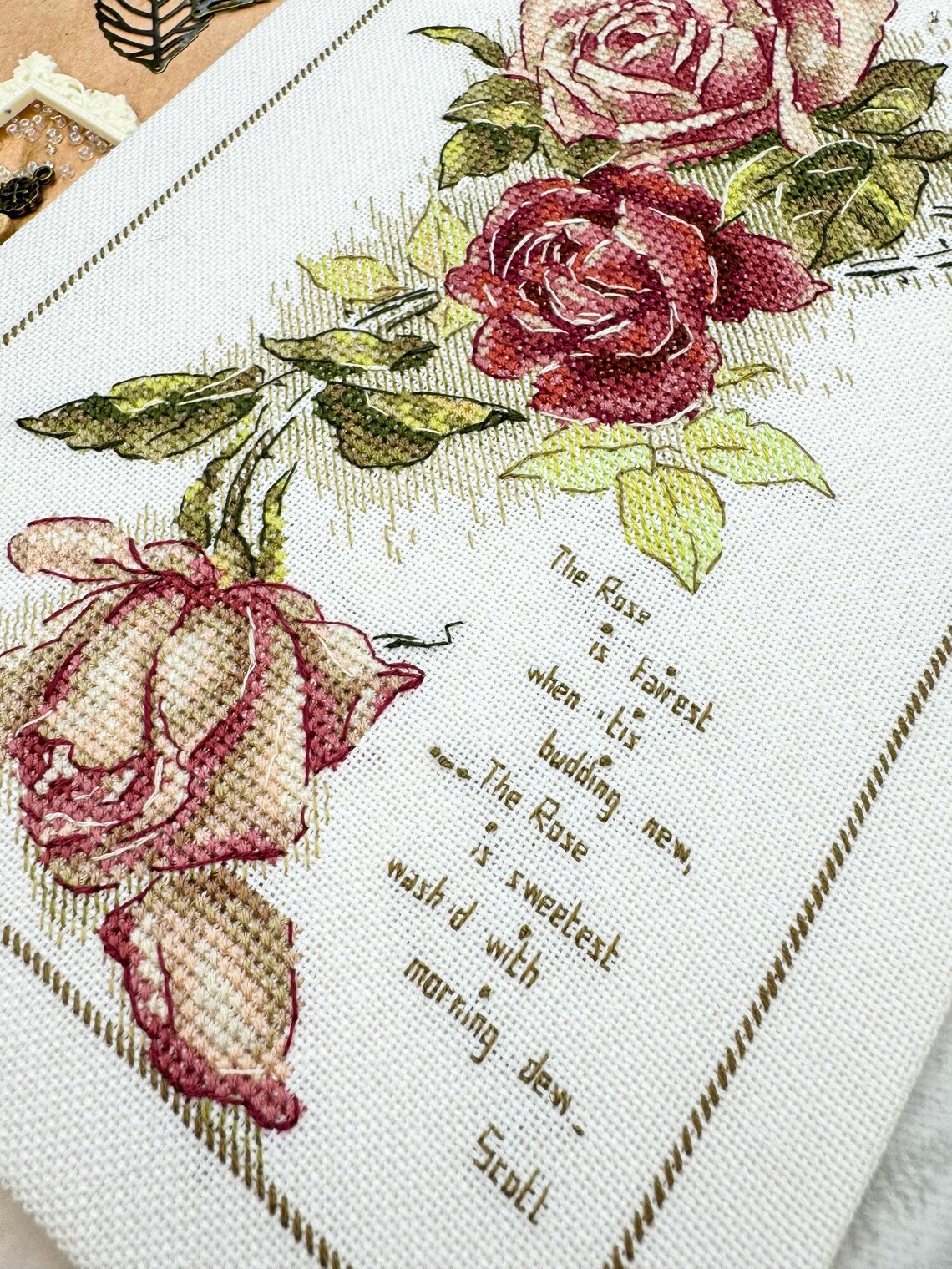 Vintage Roses Cross Stitch Pattern Pink and Red Roses Postcard PDF ...