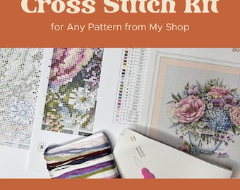 Cross Stitch Kit for Any Pattern from My Shop, Ready to Stitch Embroidery Kit, Cross Stitch Gift with DMC Threads