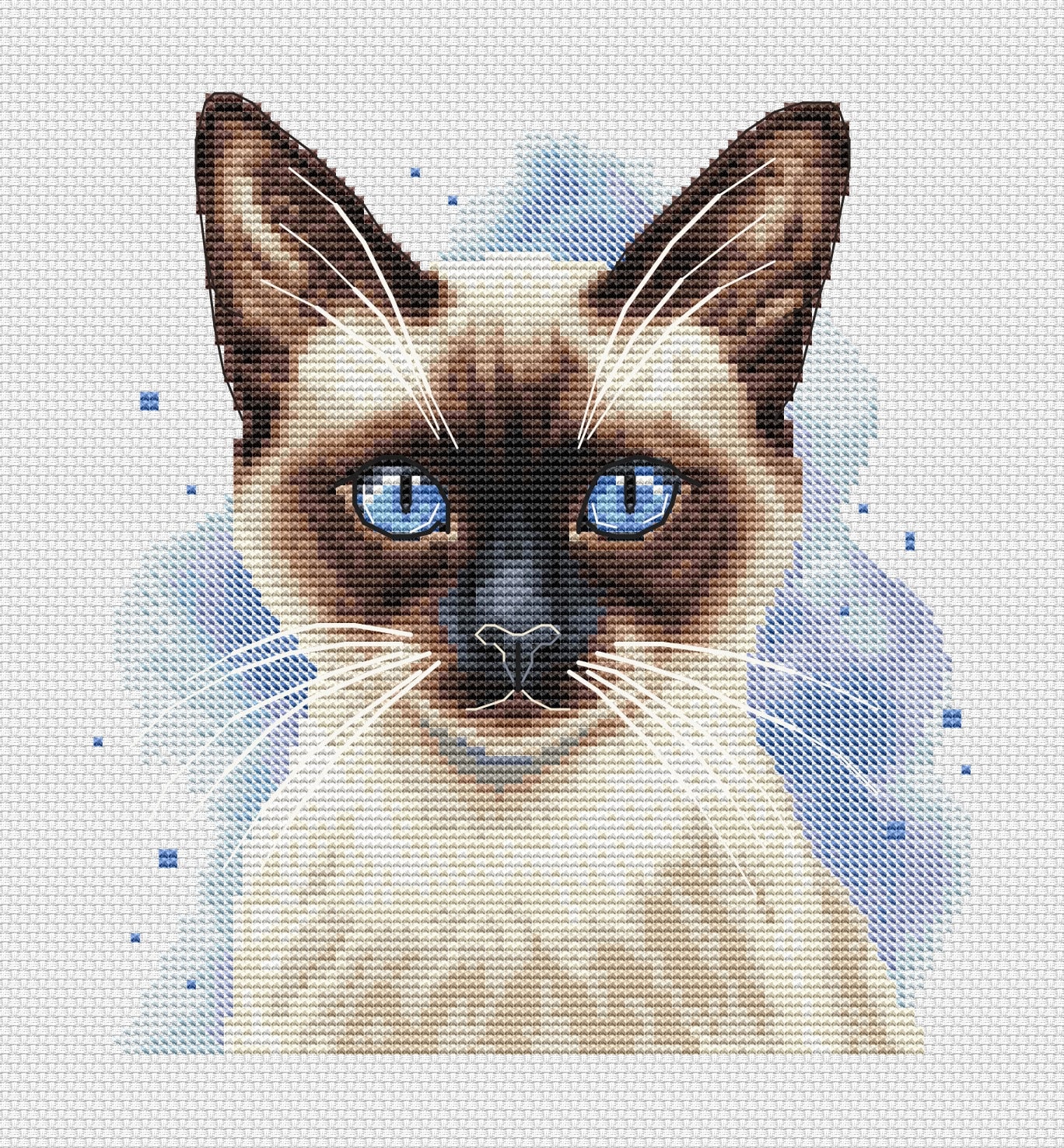 シャム猫のクロスステッチパターン 水彩画タイ猫の肖像画 PDF チャート