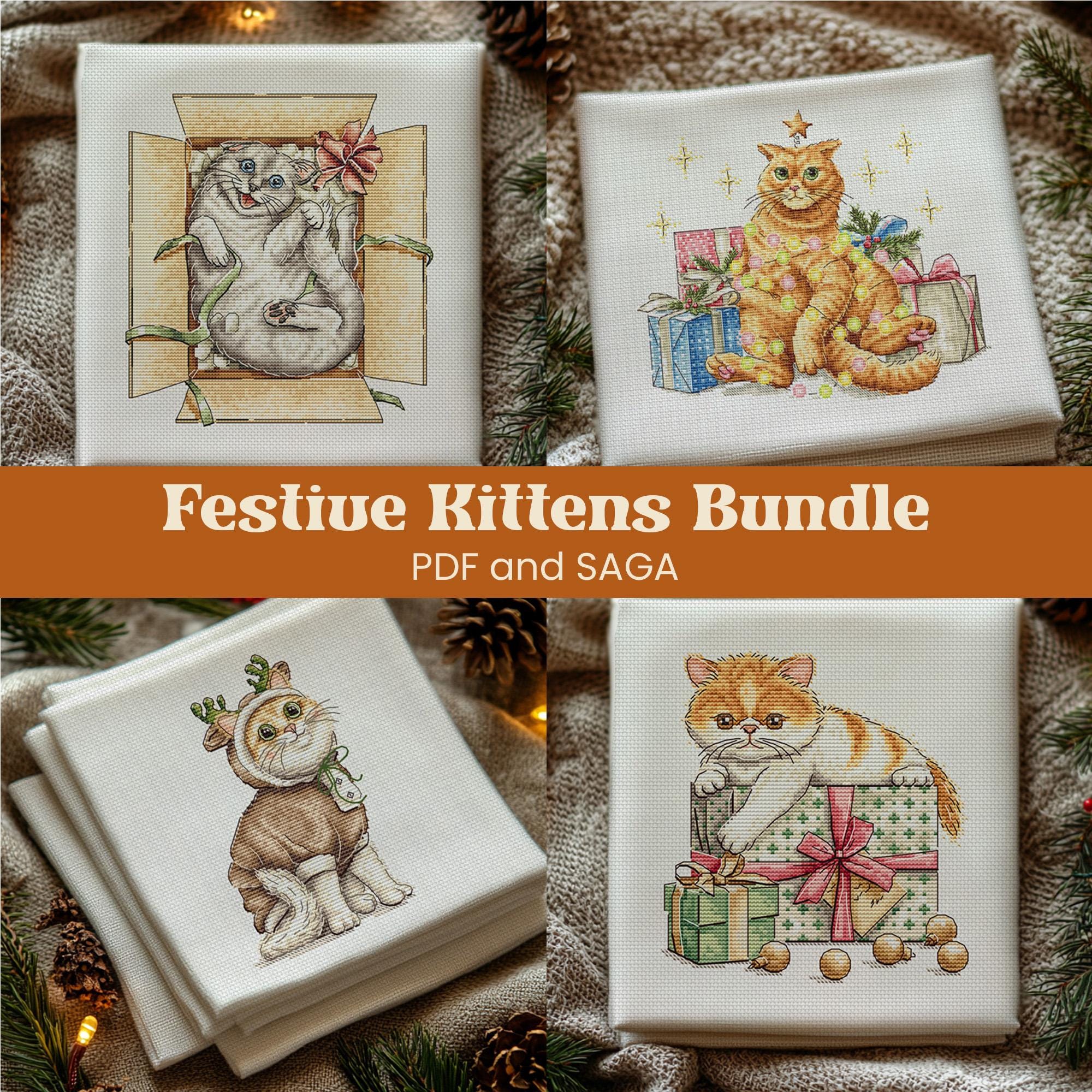 クリスマス猫のクロスステッチパターンバンドル：クリスマスの子猫のPDFとSAGAチャート - Etsy