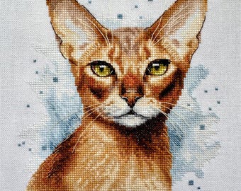 Abyssinian Cat Cross Stitch Pattern: Watercolor Shorthair Orange