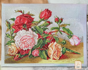 Viktorianische Rosen Kreuzstich Muster | Antike botanische Blumen | PDF & SAGA