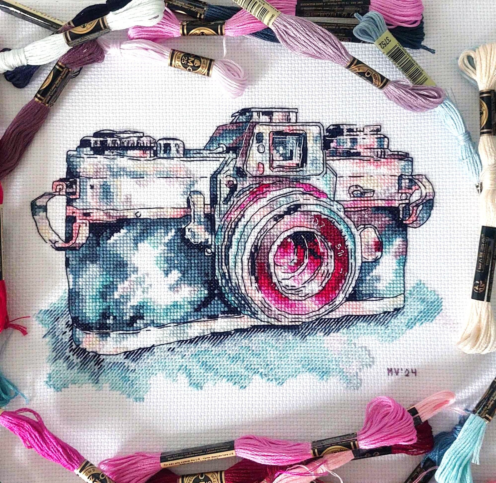 Thread Stitching Card Camera Old Photo Camera Cross-stitch Pattern | Watercolor Vintage Camera PDF ...
