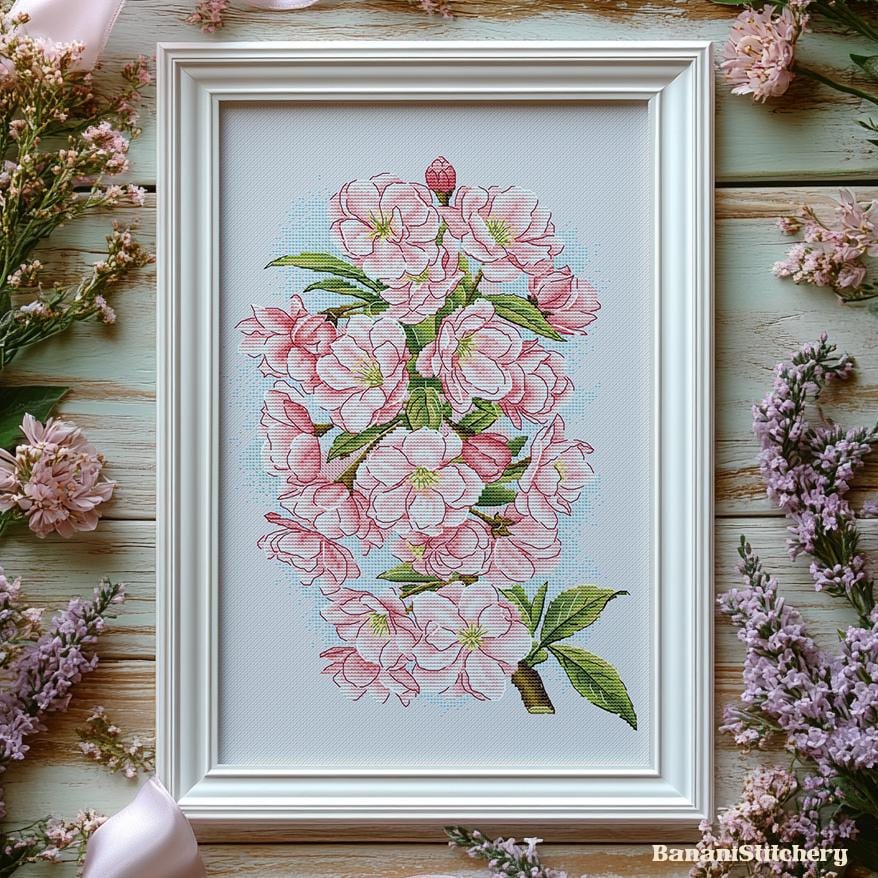 Cherry Blossom Cross Stitch Pattern | Pink Sakura Flowers Branch