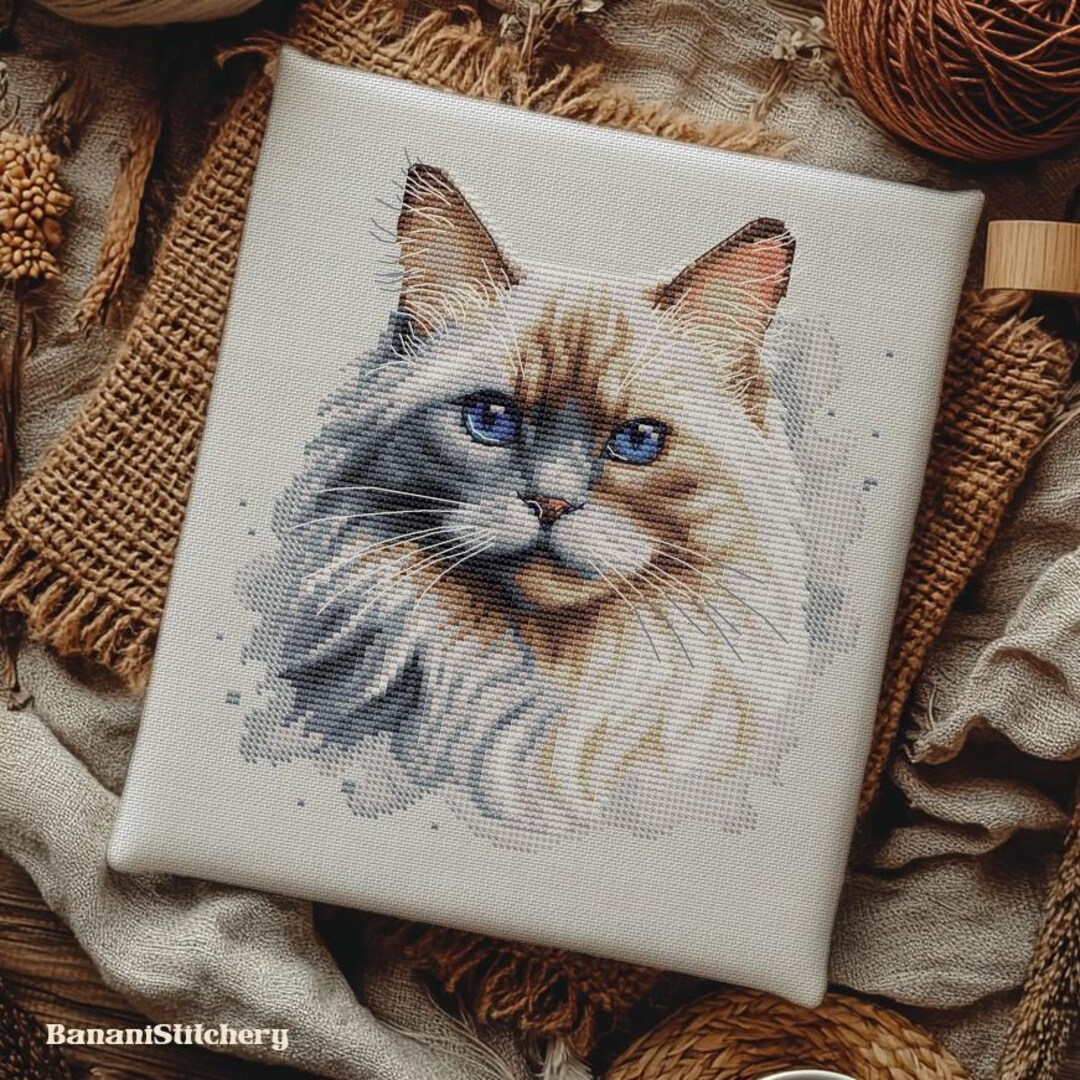 Ragdoll Cat Cross Stitch Pattern Watercolor Cat Portrait PDF Chart ...