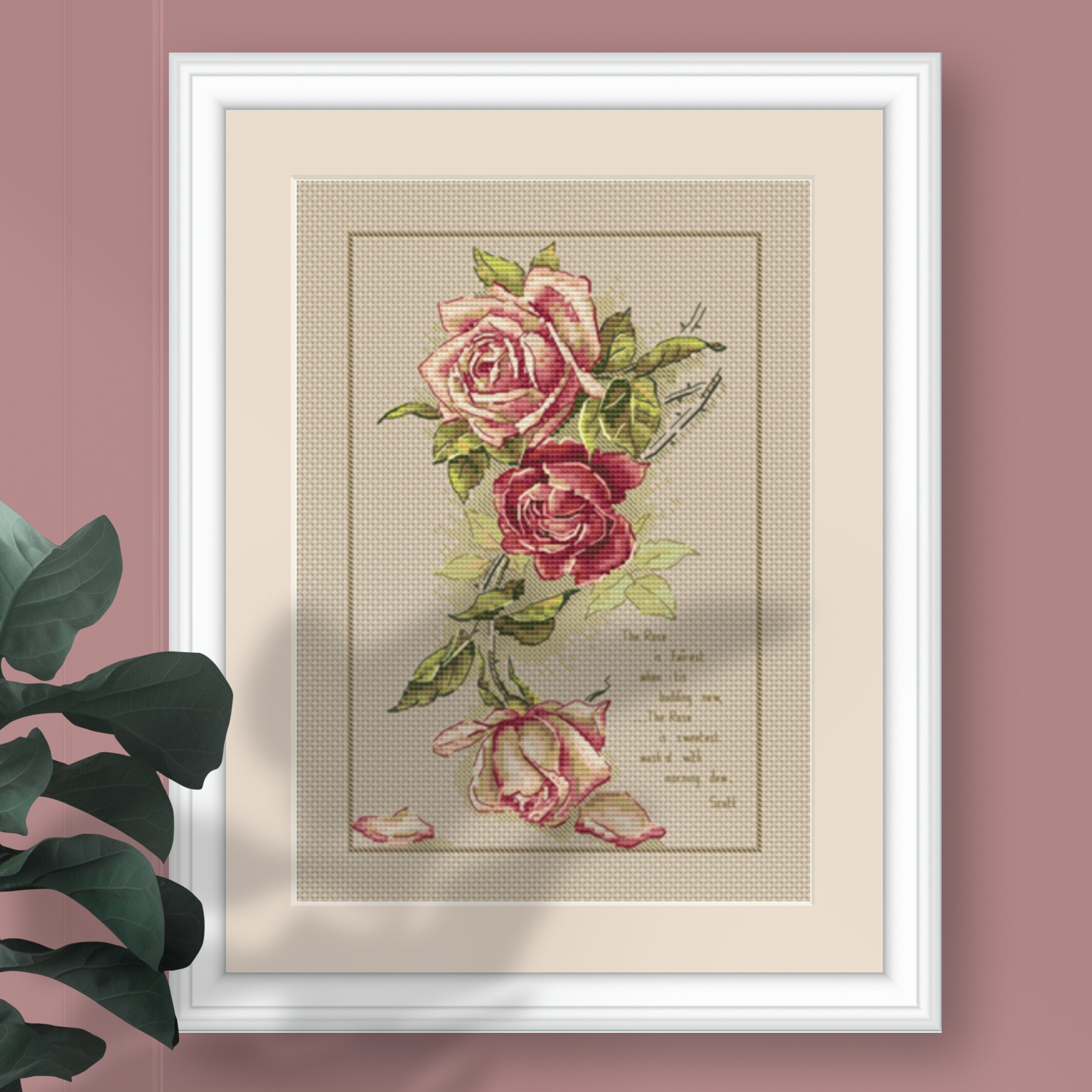 Vintage Roses Cross Stitch Pattern Pink and Red Roses Postcard PDF ...