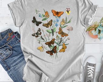 Botanical Floral T-shirt, Vintage Pressed Flowers Shirt,  Boho Cottagecore Tee Wildflowers Floral TShirt Gift for Gardener, Retro Floral Tee