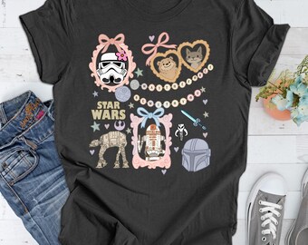 Retro Coquette Disney Star Wars Shirt Bow Aesthetic R2D2 ATAT Ewok Tee Disney Trip Shirt Disneyworld Star Wars Tee Kawaii Galaxy Tee Gift