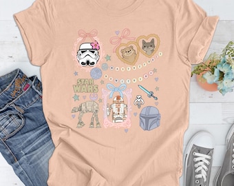 Retro Coquette Disney Star Wars Shirt Bow Aesthetic R2D2 ATAT Ewok Tee Disney Trip Shirt Disneyworld Star Wars Tee Kawaii Galaxy Tee Gift