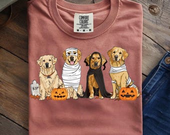 Comfort Color Golden Retriever Halloween Shirt and Sweatshirt, Cute Dog Pumpkin Comfort Colors Fall Graphic Tee,Spooky Season Dog Lover Gift