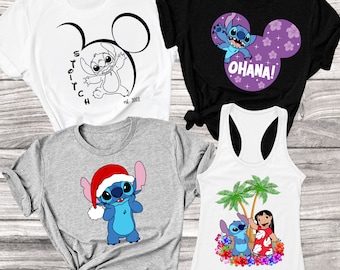 Disney Stitch Sketch Ohana Shirt Tank Top, Cute Lilo and Stitch Hawaiian Christmas Shirt , Disney Matching Shirt, Disneyland Family Shirt