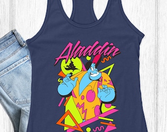 Retro Disney Aladdin Genie 90s Style Portrait Shirt, Disneyland Family Vacation Unisex T-shirt Birthday Gift, Aladdin Shirt