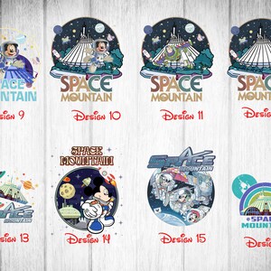 K&ouml;nnte beinhalten: Eine Sammlung von 16 verschiedenen Designs f&uuml;r Space Mountain, eine beliebte Fahrt in den Disney-Themenparks. Die Designs zeigen Mickey Mouse, Buzz Lightyear und andere Disney-Charaktere. Die Designs sind in verschiedenen Farben und Stilen gehalten und w&auml;ren perfekt f&uuml;r einen Disney-Fan.
