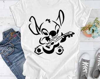 Stitch Playing Guitar Shirt, Lilo and Stitch Shirt, Disney Stitch Sketch Shirt, Disney Stitch Shirt, Ohana Shirt, Disney Stitch Balloon Tee