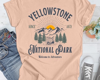 Camiseta de Yellowstone, camiseta del Parque Nacional de Yellowstone, atuendo familiar para viajeros, ropa de senderismo, camiseta para viajes familiares por carretera, regalos para acampar