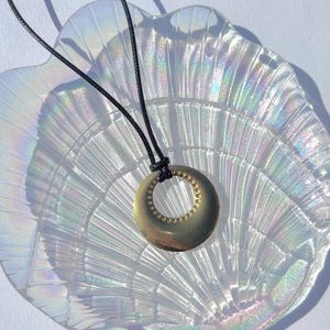 Gold Oval Charm Cord Necklace , Stainless Steel Silver Pendant Black Rope Necklace , Boho Beach Summer Indie Style Jewellery , Gift Idea