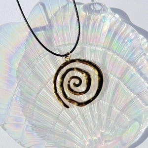 Spiral Charm Cord Necklace , Stainless Steel Gold Pendant Black Rope Necklace , Boho Beach Summer Indie Style Jewellery , Gift Idea