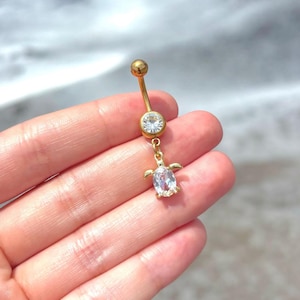 Gold Sea Turtle Belly Ring: Stainless Steel Navel Ring Piercing 1.6mm 10mm Beach Ocean
