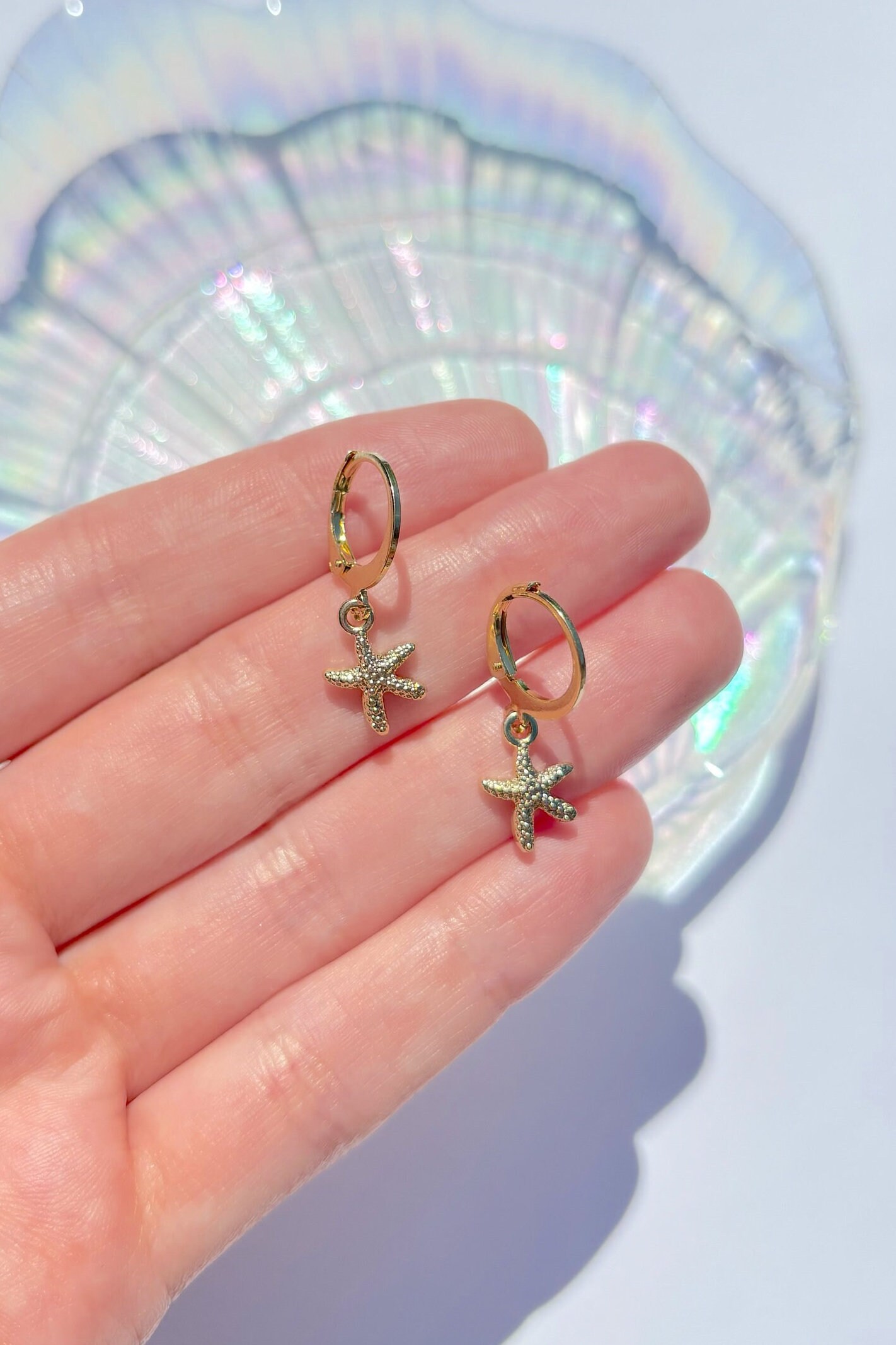 Gold Starfish Stud Earrings For Women – Hypoallergenic 14k Gold Plated Summer Jewelry | Beach Vacation Gift - View #4