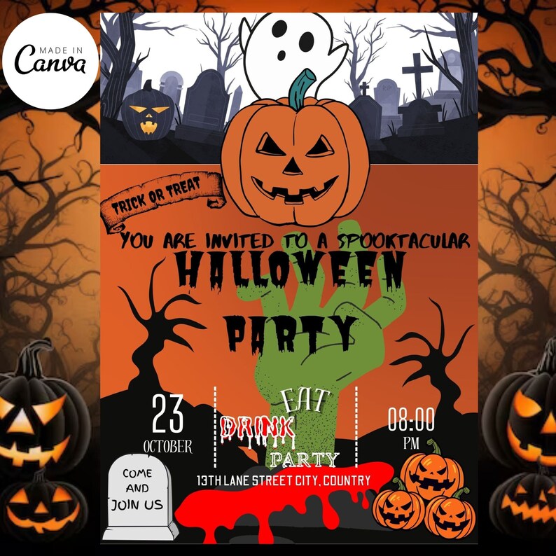 Editable Halloween Invitation Halloween Party Invitation Etsy