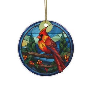Roter Kardinal Weihnachtsverzierung, keramische Verzierungen, Glasmalerei, Holly Zweig, Vogel-Liebhaber-Geschenk, Feiertags-Dekor, Weihnachtsbaum-Dekoration
