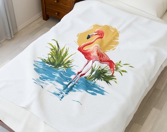 Tropical Flamingo Velveteen Plush Blanket, Cozy Throw, Gift for Friends, Summer Picnic, Beach Lover's Blanket, Flamingo, Bird, AirStream