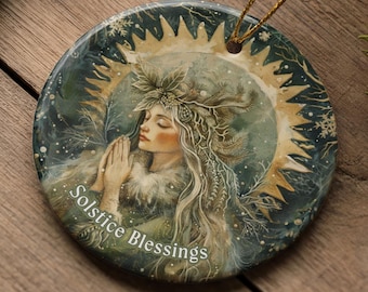 Solstice Blessings Ceramic Ornament | Pagan Winter Holiday Decoration | Pagan Priestess | Happy Solstice