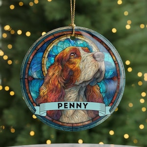 Personalized English Springer Spaniel Ceramic Ornament | Custom Gift for English Springer Spaniel | Glossy w Gold String
