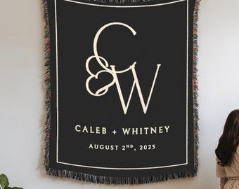 Personalized Throw Couples Blanket with Names, Wedding Present, Monogram Initials, Bridal Shower Gift for Newlyweds, Cotton Anniversary Gift