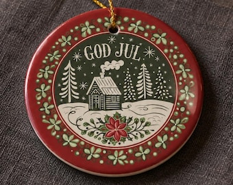 Scandinavian "God Jul" Ornament | Folk Art Christmas Decor | Nordic Gift | Swedish Norwegian Danish | Scandi Rosemaling style